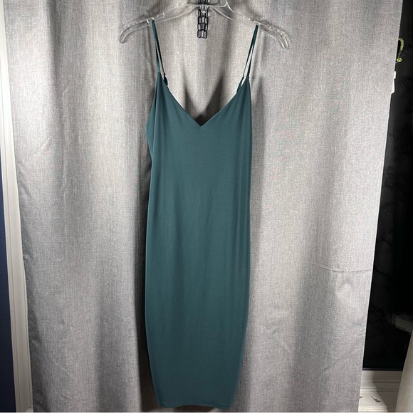 Mind Code Spaghetti Strap V Neck Bodycon Dress Green Womens Sz Med. - Picture 1 of 7